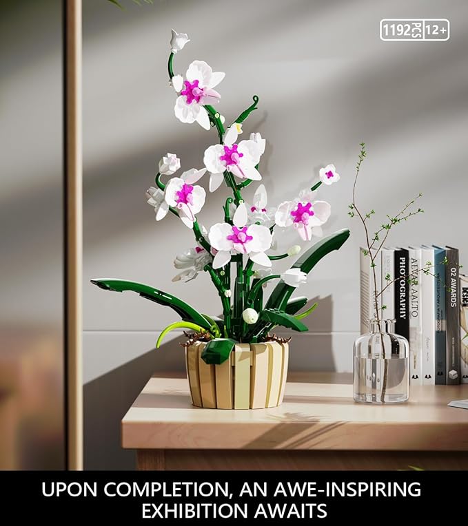 Icons Orchid Flowers Building Set, Exquisite Orchid Bonsai for Adult- Compatible with Lego Flowers, Ideal for Mothers Day Display (1192pcs)