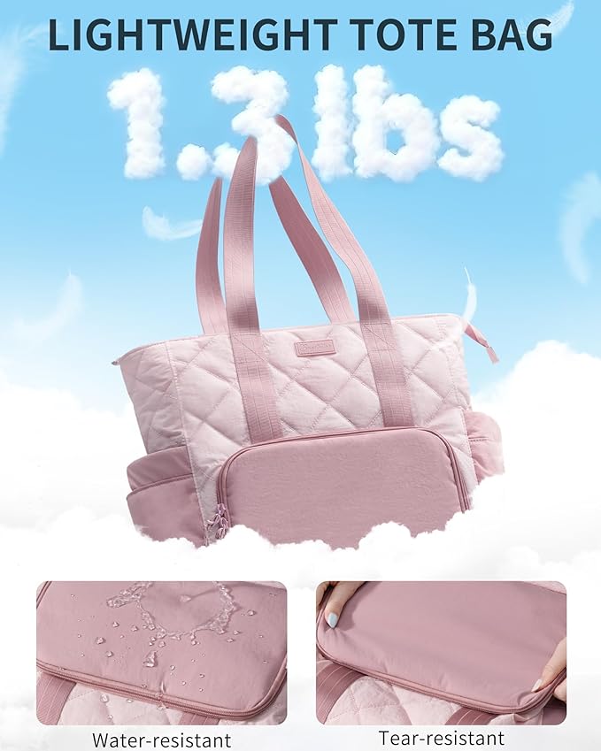 Puffer Lunch Tote Bag for Women, 15.6 Inch Laptop Work Bag with Insulated Lunch Compartment & Large Cup Holder, Lightweight Quilted Puffy Lunch Box Purse for Teacher Nurse Travel Office Daily School