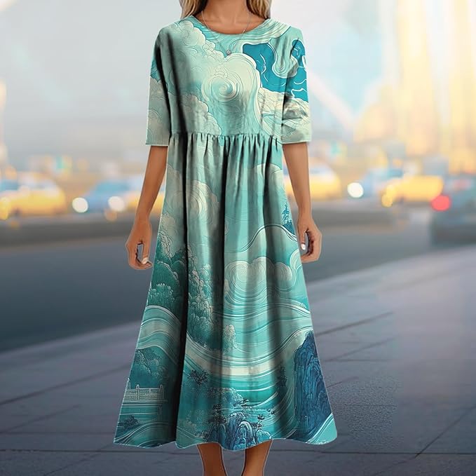 MARSVOVO Trendy Dresses for Women 2025 Classic Fairy Flowy Sundress Relaxed Fit Dress with Side Pockets