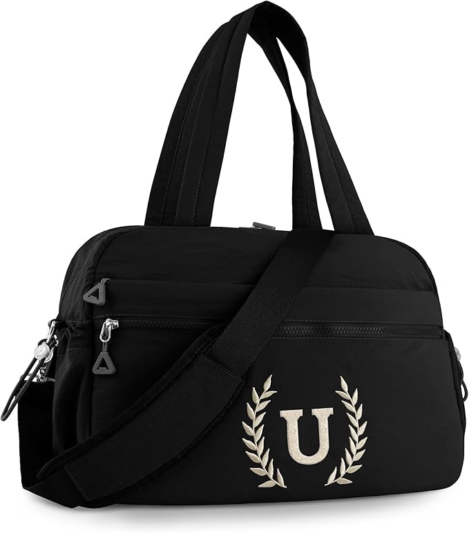 Gym Duffle Bag for Women – Embroidered Custom Initial Sports Bag for Men – Personalized Travel & Workout Duffel with Luggage Sleeve – Thoughtful Gift for Mom, Girl, Daughter, Mother (Black, U)