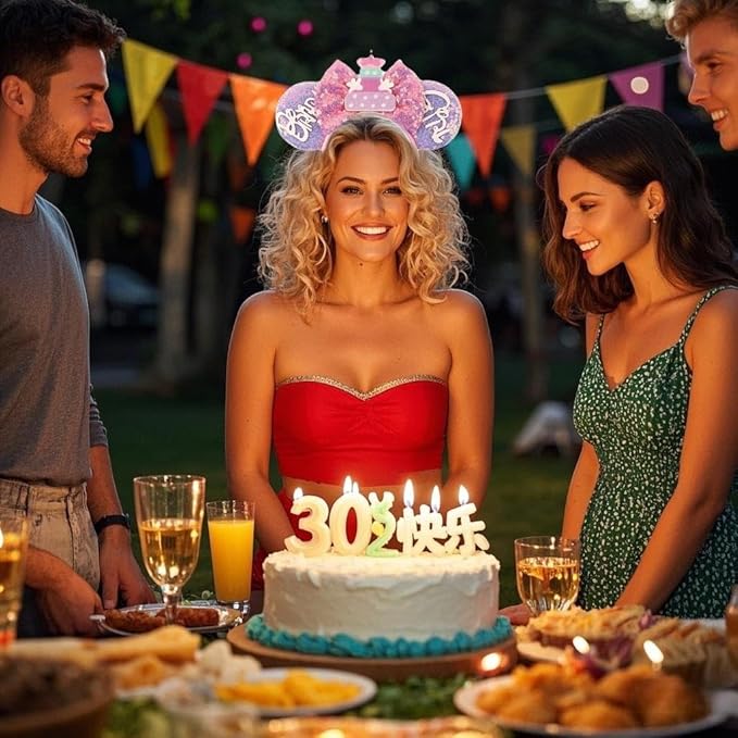 XINGKANG Mouse Ear Sparkling Headband, pink bow, birthday, Balloons, Castle, Firmly Occupying the C Position at the Party