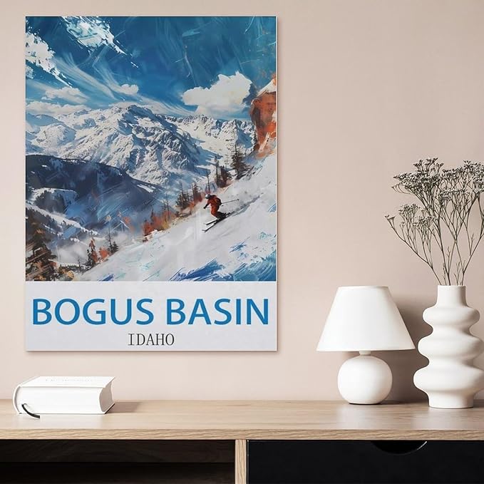 Jigsaw Puzzles 1000 Pieces Wood Assembling Picture，Bogus Basin Idaho Vintage Travel Poster Ski，Adults Games Educational Toys（75x50cm）-CJ21