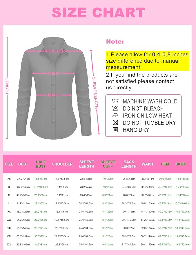 siliteelon Women's Button Down Shirts Long Sleeve Dress Shirts Wrinkle Free Collared Work Office Solid Blouses Corset Tops