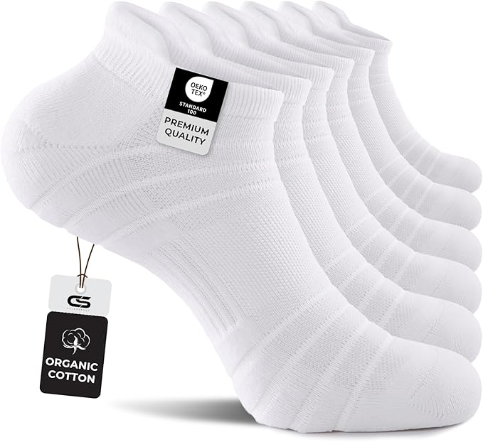 CS CELERSPORT 6 Pack Athletic Running Ankle Socks, Cotton Low Cut Cushioned Anti-Blister Tab Sports Socks Men Women