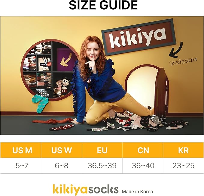 Kikiya Women's Cotton Crew Socks - Cute Flower Graphic Polka Dot Striped Heart Patterned - Ladies Girls Casual Socks Size 6-8