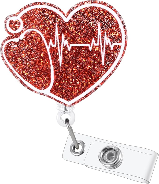 Funny Cardiology ECG/EKG Badge Reel, Retractable ID Card Badge Holder, Name Work Badge Clip for ICU NICU RN LPN CNA MA ER Night Shift Nurse Nursing Student Cardiac Rehabilitation Doctor, Nurse Gifts