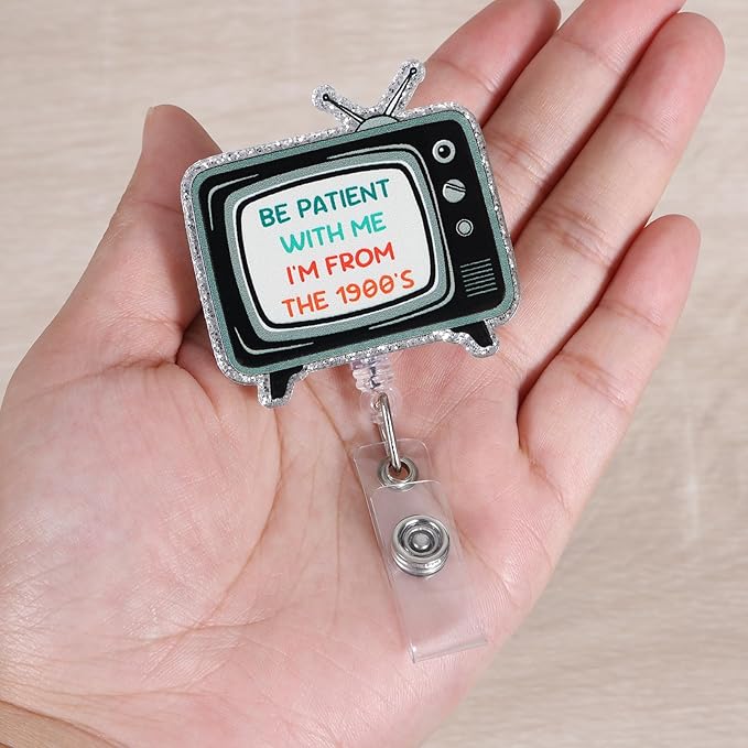 Be Patient with me I'm from The 1900's Funny Badge Reel, Cute Retractable ID Card Badge Holder, Name Tag Work Badge Clip for RN LPN CNA MA ER Night Shift Nurse Nursing Student Doctor, Nurse Gifts