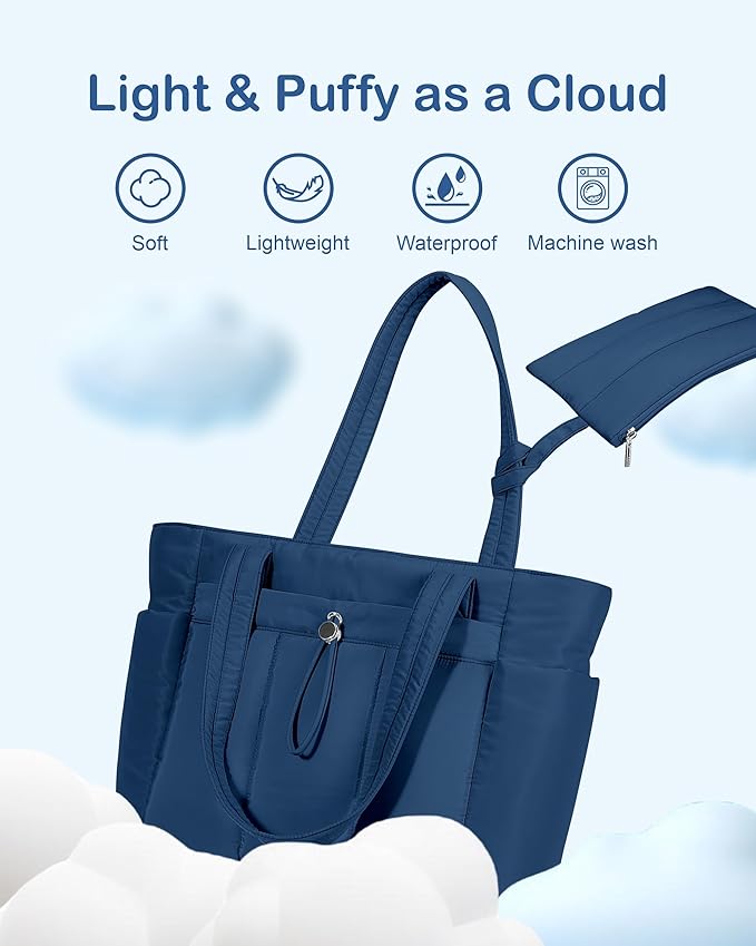 TOPDesign Puffy Tote Bag for Women with Cup Holder & Laptop Compartment & Cosmetic Bag & Trolley Sleeve for Work, Travel