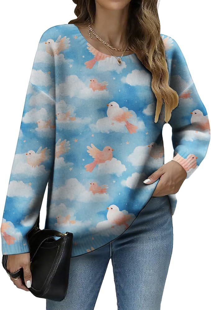 LIZALIG Women's Fall Christmas Snowman Sweater Long Sleeve Crewneck Pullover Festive Holiday Winter Outfit for Parties
