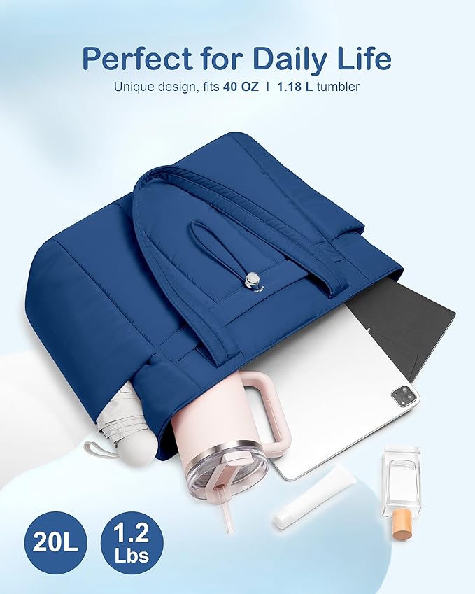 TOPDesign Puffy Tote Bag for Women with Cup Holder & Laptop Compartment & Cosmetic Bag & Trolley Sleeve for Work, Travel