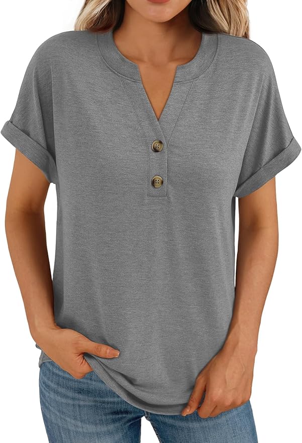AUTOMET Women's Short Sleeve Shirts Henley Dressy Casual Summer Tops 2026 Spring Fashion Trendy Cute T-Shirts