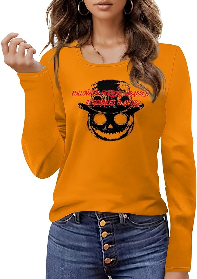 domirica Halloween Sweatshirts For Women Cute Pullover Fall Long Sleeve Pullover U-Neck Halloween Crazy Party Club Clothes