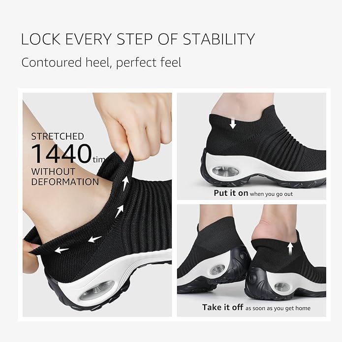 HKR Women's Walking Shoes Arch Support Non Slip Work Shoes Breathable Knit Upper Lightweight for Plantar Fasciitis