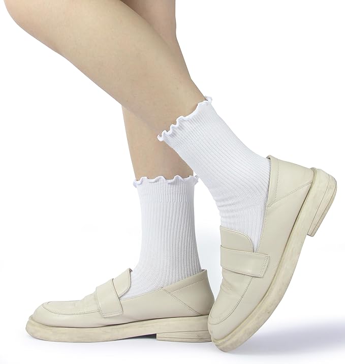 BomKinta Ruffle Socks Women - Turn-Cuff Frilly Sock - Lightweight Cotton Socks