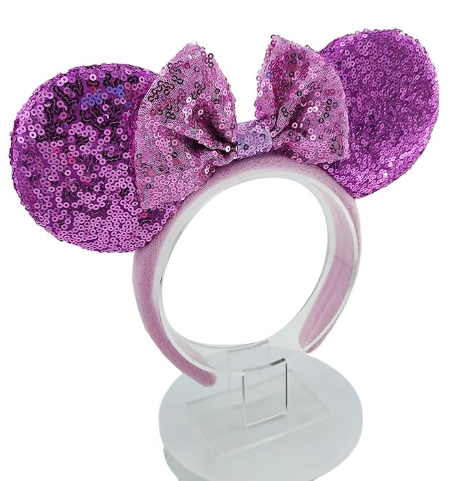 WW-WONDERFULWORLD Purple Mouse Ears Headbands With Bow & Snowflake & Sequins, for Cartoon Princess Costume Cosplay Decoration, Glitter Christmas Party for Women; PR (Soft Flannel)