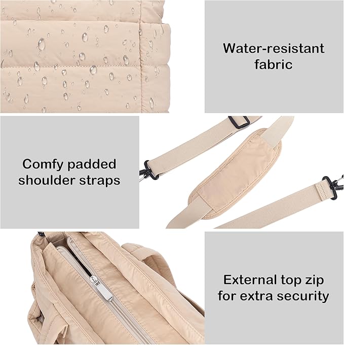 AOCINA Puffer Tote Bag for Women Quilted Work Bag Nurse Bags Women's Shoulder Handbags for Travel Gym Gifts Laptop Purse