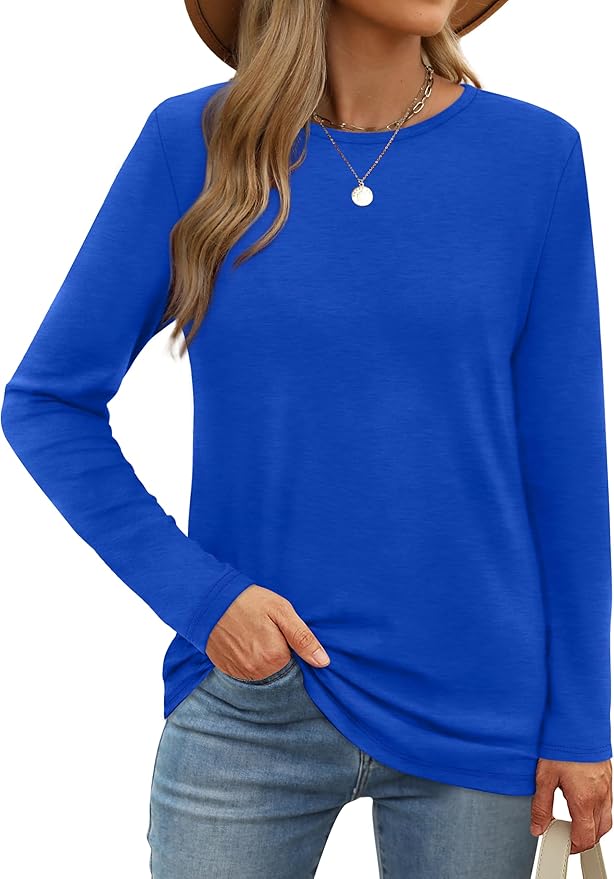 XIEERDUO Long Sleeve Shirts for Women Casual Crew Neck Basic Fall Tops Loose Fit Comfy