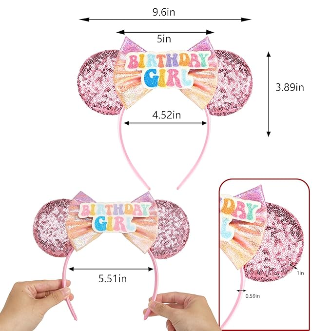 HAMUTH Birthday Girl Headband, Mouse Ears Headband Hairs Accessories for Women Girls,Princess Birthday Decorations for Party Trip Parks Cosplay Accessories