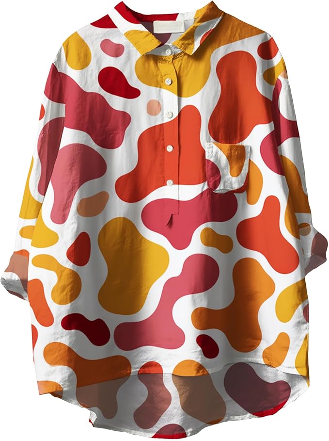 Womens Boho Tops 3/4 Long Sleeve Floral Blouses Hawaii Beach Button Down Shirts V Neck Pullover Casual Tunics