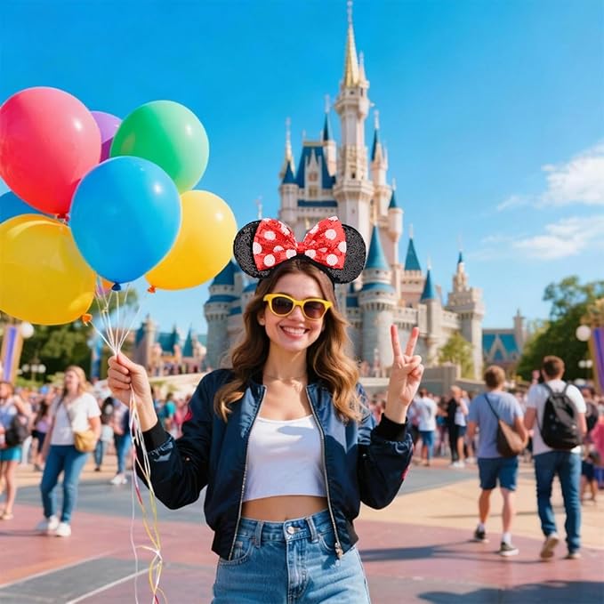 HoveBeaty Mouse Ears Headbands Shiny Sequin Bows Hairband Hair Accessories for Christmas Holloween Cosplay Parties