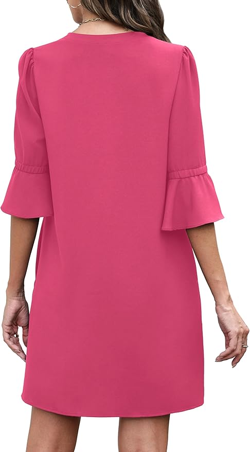 RUMIA Shift Dress for Women V Neck Ruffle Short Sleeve Loose Casual Summer Dress