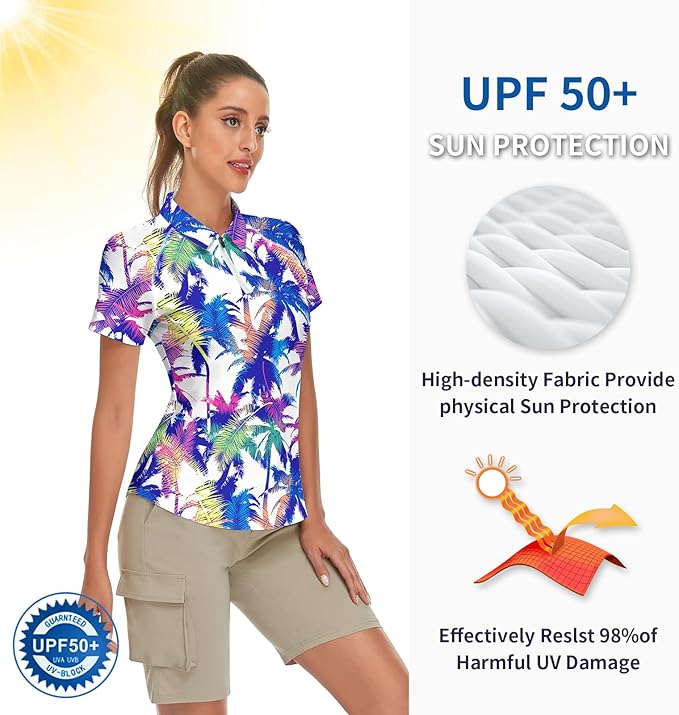 Women's Golf Shirt Short Sleeve Tennis Shirt Quarter Zip Golf Pullover Golf Polo Shirts Argyle Tops