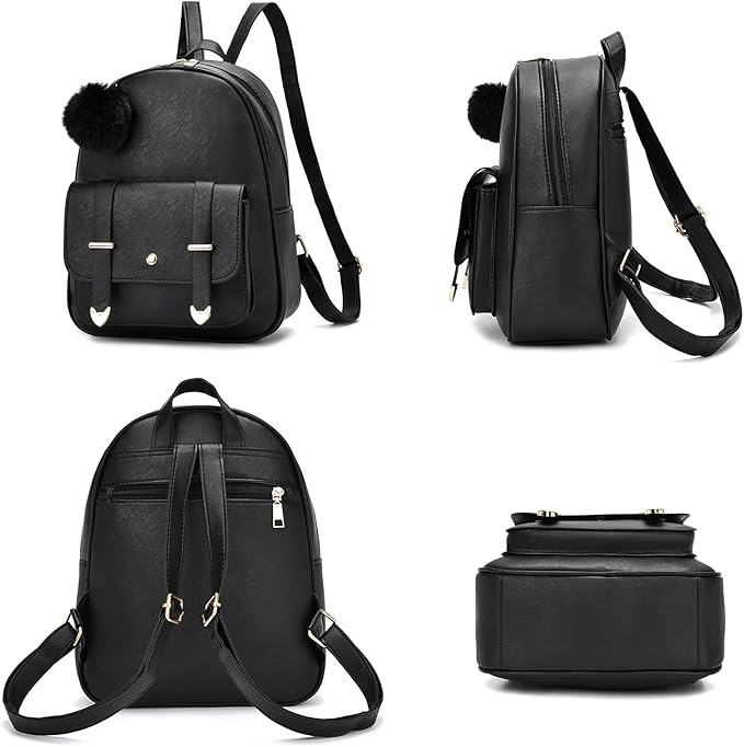 I IHAYNER Mini Backpack Purse for Teen Girls 3-PCS Fashion Backpack Cute Travel Daypacks Women Pompom Backpack Shoulder Bag
