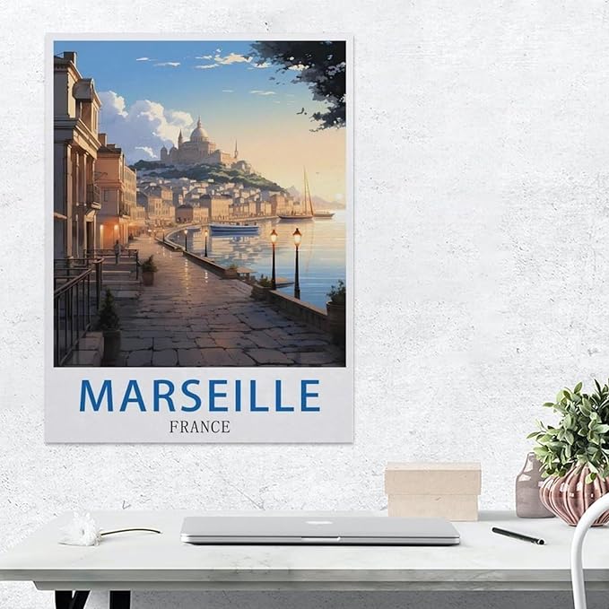 Jigsaw Puzzle 1000 Pieces for Adults，Marseille France, Vintage Travel Poster，Large Puzzle Game Artwork for Adults Teens（50x70cm）-BB58