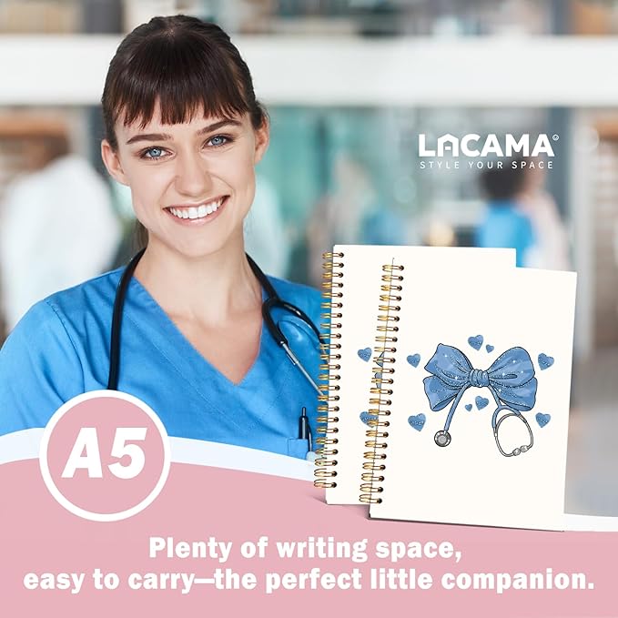 Lacama Bow Nurse Notebook Journal, Blue Nursing School Essentials, Nursing Student Graduation Gifts, Nurse Gifts for Women Nurse Appreciation Gift, Coquette Stuff Stethoscope Notebook