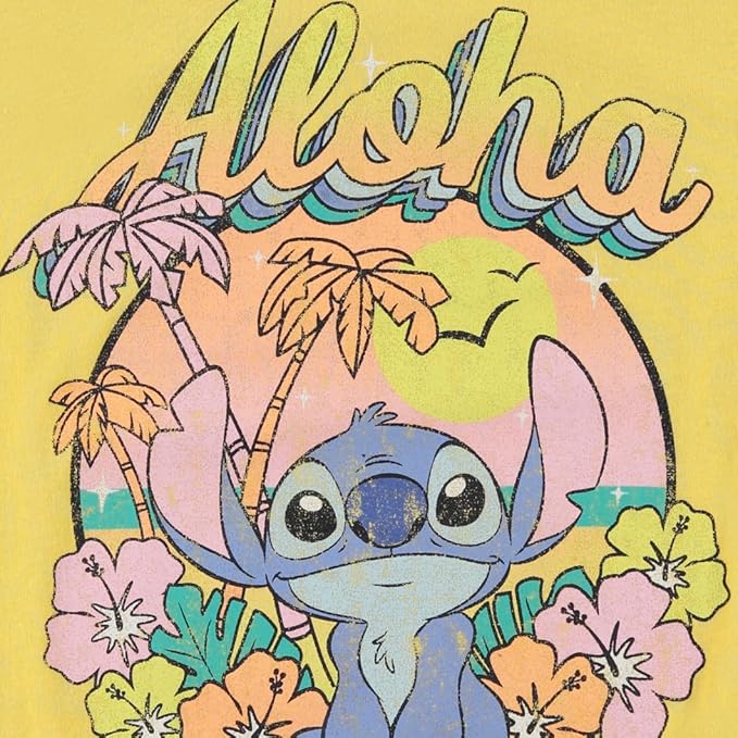 Disney Ladies Lilo and Stitch Shirt - Ladies Classic Lilo and Stitch Tee - Lilo and Stitch Short Sleeve Skimmer Crop Top Tee