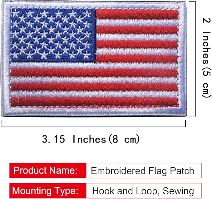 EmWoot 2PCS American Flag Patch Embroidered Morale Patch Military Tactical Patches Hook and Loop(USA White Border)