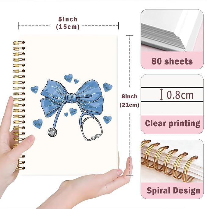Lacama Bow Nurse Notebook Journal, Blue Nursing School Essentials, Nursing Student Graduation Gifts, Nurse Gifts for Women Nurse Appreciation Gift, Coquette Stuff Stethoscope Notebook