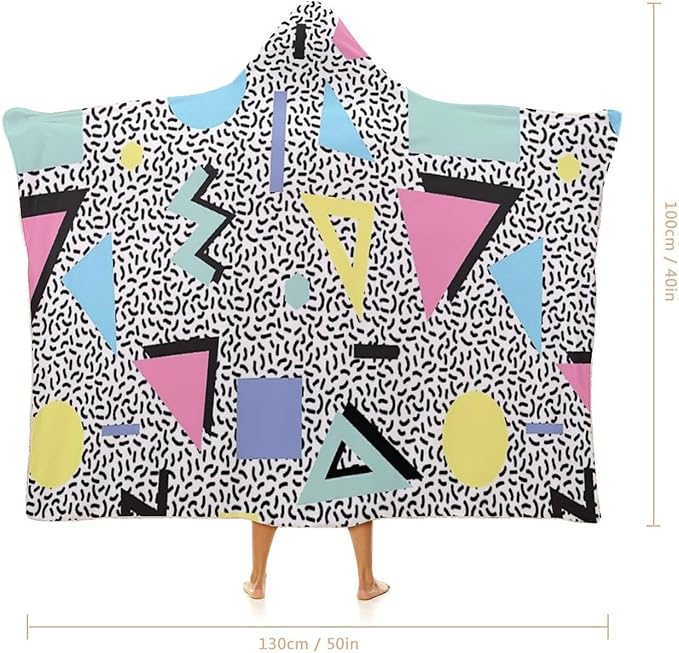 80s 90s Vintage Retro Wearable Blanket Flannel Hooded Blankets Soft Warm Blanket Hoodie for Room Couch Bed Office
