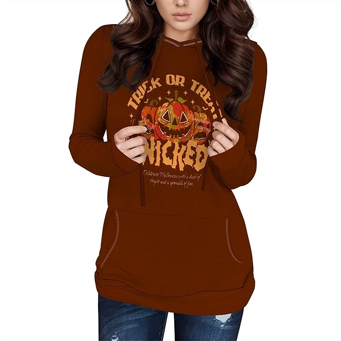 domirica Halloween Sweatshirts For Women Long Sleeve Spooky Graphic Sweatshirts Pumpkin Pullover Halloween Party Club Wear