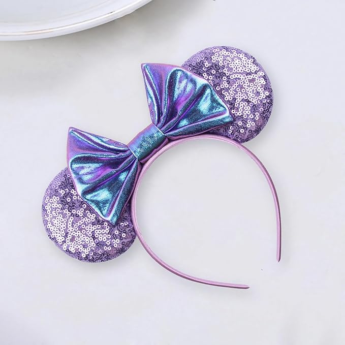 Sequin Mouse Ears Headbands for Women Girls Boys, Glitter Bows Headband for Kids Adults Birthday Party Costume Halloween