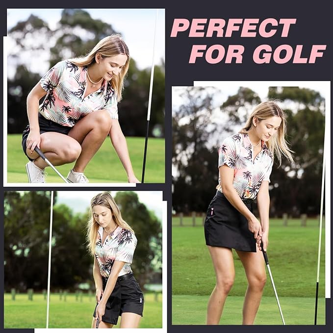 Women's Golf Shirt Short Sleeve Tennis Shirt Quarter Zip Golf Pullover Golf Polo Shirts Argyle Tops
