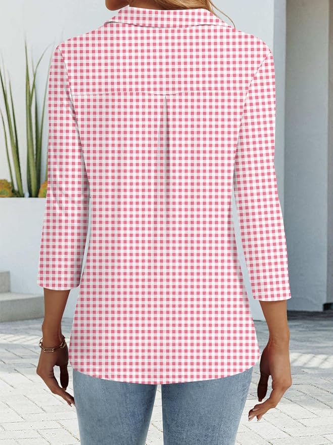 3/4 Length Sleeve Womens Tops Dressy Casual V Neck Polo Shirts Business Work Blouses 2025 Trendy Tunic Top