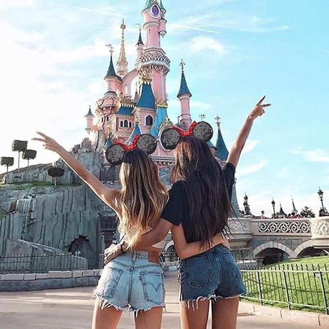 YUNISS Handmade Sparkly Mouse Ears Headband for Adults & Kids | Upgraded Wide Band |Velvet Non-Slip Band, All-Day Comfort