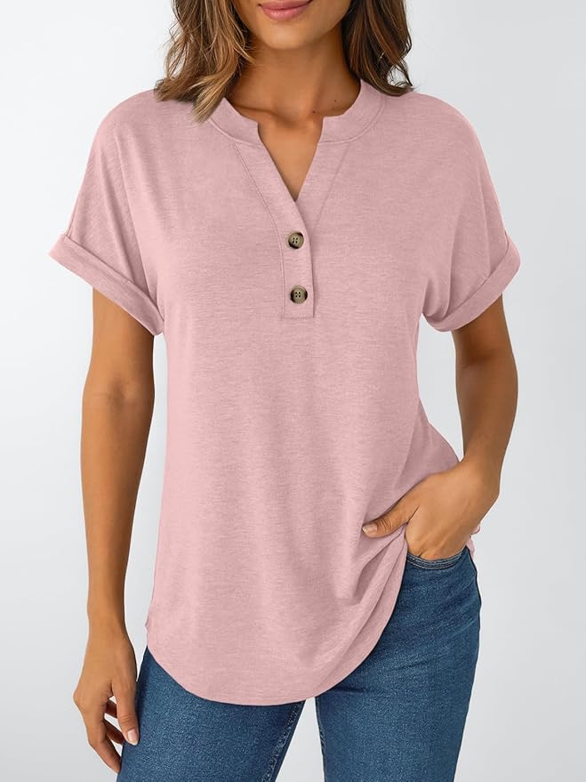 AUTOMET Women's Short Sleeve Shirts Henley Dressy Casual Summer Tops 2026 Spring Fashion Trendy Cute T-Shirts