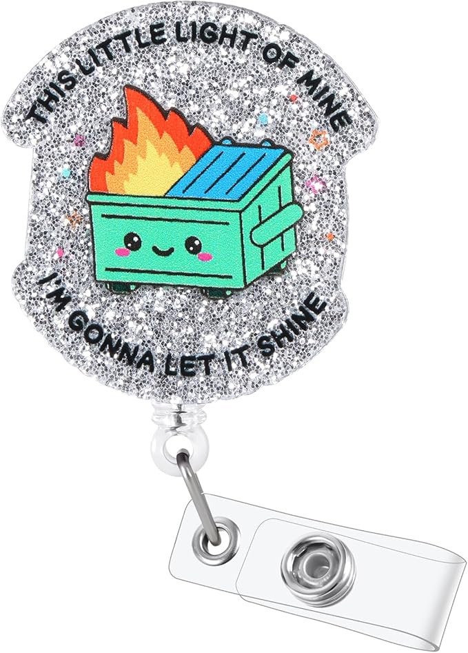 This Little Light Of Mine I'M Gonna Let It Shine Funny Dumpster Badge Reel, Cute Retractable ID Card Badge Holder, Medical Badge Clip for RN LPN CNA MA ICU ER Pharmacy Night Shift Nurse Doctor Teacher