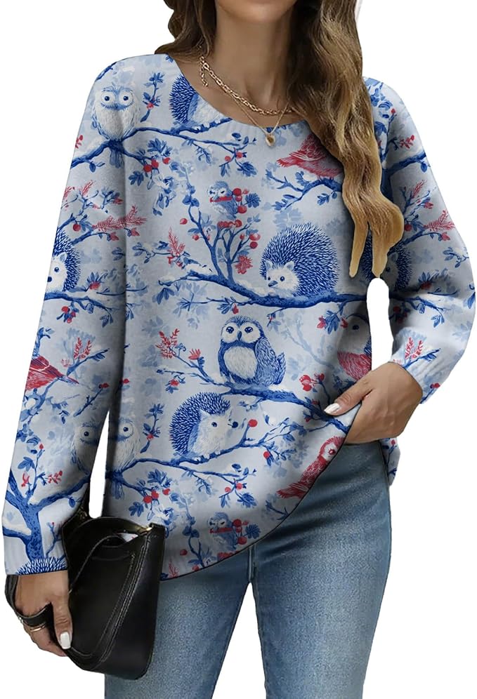 LIZALIG Women's Fall Christmas Snowman Sweater Long Sleeve Crewneck Pullover Festive Holiday Winter Outfit for Parties
