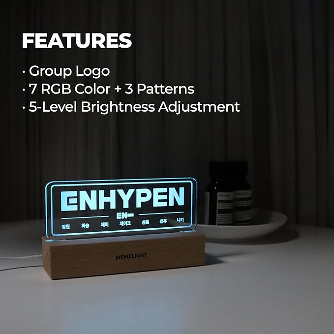MEMELIGHT En.hypen Night Light, Kpop Merchandise, Korean Idol Lamp for Engene, 7RGB Color, Dimmer, 8.3 x 4.2 x 1.7