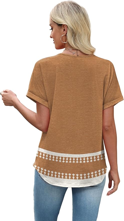 Sipaya Womens Blouses Dressy Casual Summer Shirts Short Sleeve Lace Front Boho Tunic Tops for Leggings Fashion Clothes