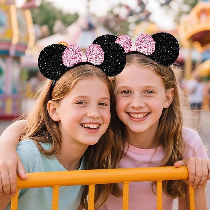 MADO 2 pack mouse ears headbands for adults women little girls boys (sparkle pink, onesize)