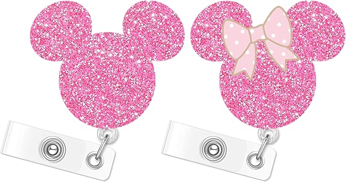 Pink Bow Badge Reels Retractable Funny Cute Badge Holder with Badge Reel ID Clip Name Tag Card Tag Card Badge Clip Acrylic Accessories Gifts Nurse