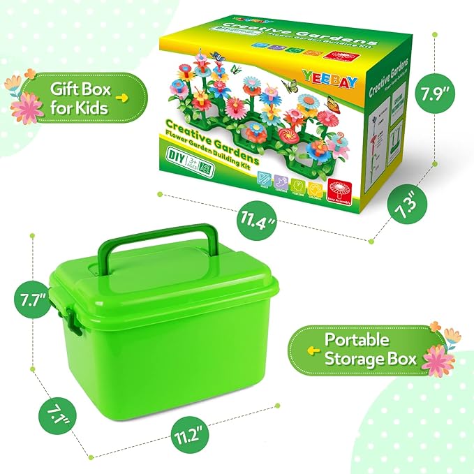 YEEBAY Flower Garden Building Toys for Girls Age 3, 4, 5, 6, 7 Year Old - STEM Gardening Toys for Kids - Stacking Game for Toddlers Play Set - Educational Activity for Preschool (148 PCS)