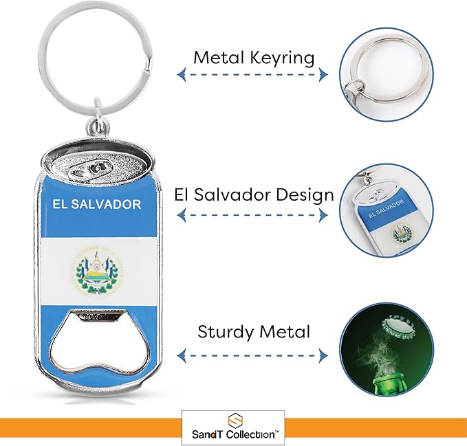 SandT Collection El Salvador - Beer Bottle Opener Keychain- Set of 3 Cans