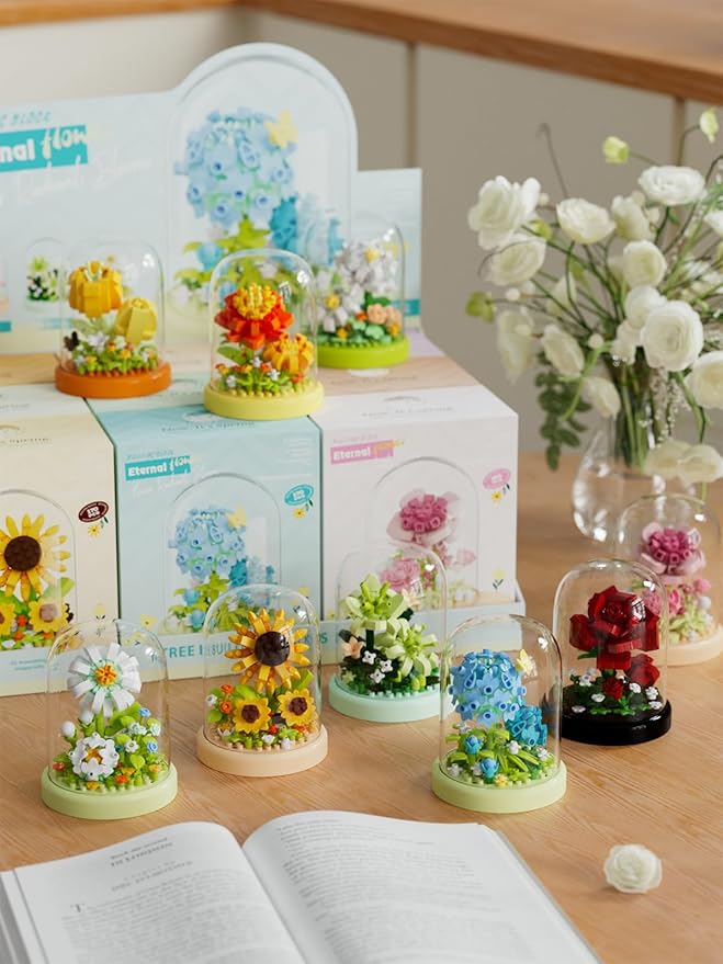 Sacblirr Sunflowers Secret Mini Flower Building Toy Bouquets with Dust Cover Set Creative Assembly Bonsai Tree Ideal for Home Decor Collection Toys
