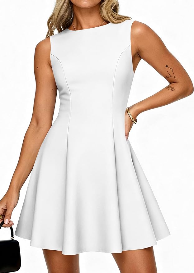 PRETTYGARDEN Summer Dresses for Women 2026 Elegant Sleeveless Boat Neck A Line Spring Formal Cocktail Party Mini Dress
