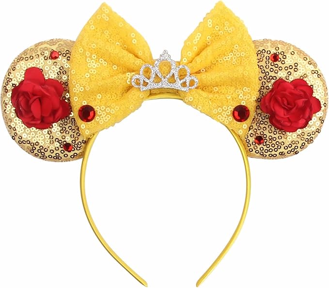 Sequin Mouse Ears Headbands for Women Girls Boys, Glitter Bows Headband for Kids Adults Birthday Party Costume Halloween